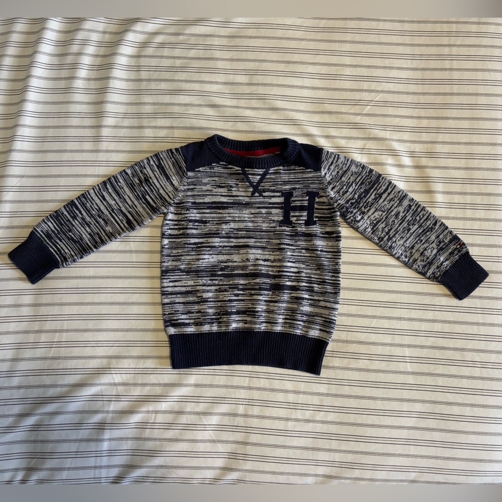 Tommy Hilfiger Navy and Gray Marled Crewneck Sweater